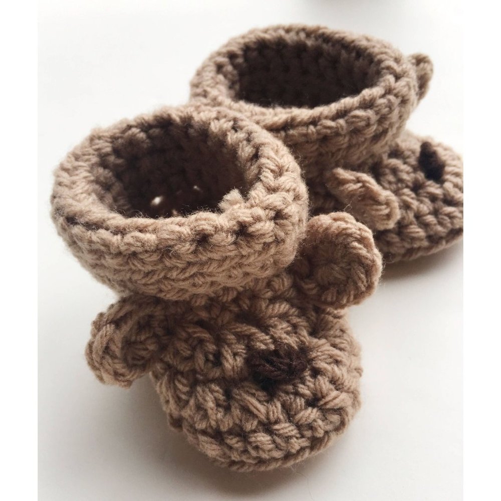 Baby Crochet booties, baby animal booties bear baby shoes, dog baby boots brown - Picture 3 of 5